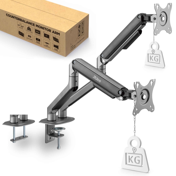 3IDEE Dual-Monitorhalterung | Für 2 Monitore 17"-32" Bildschirme | Höhenverstellbar - bis 9kg pro Arm
