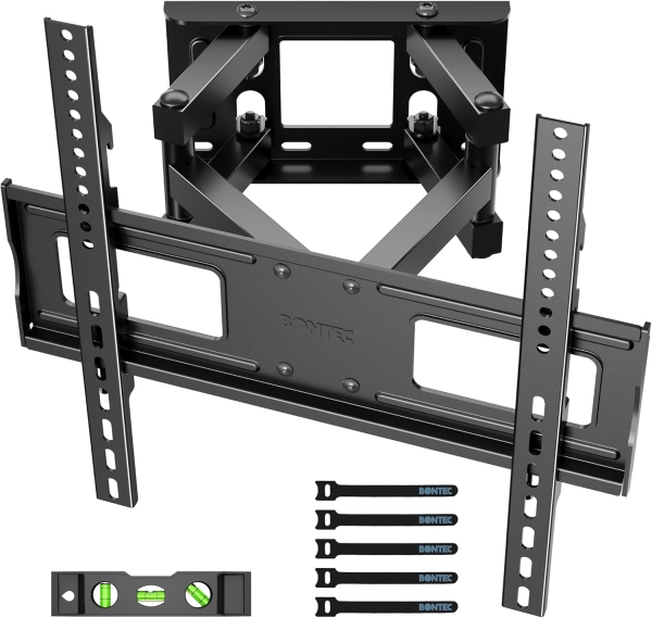 BONTEC TV Wandhalterung Schwenkbar & Neigbar für 23-70 Zoll Fernseher (Max. 45 kg) (Full Motion Doppelarm-Halterung – VESA bis 400x400, Ausziehbar bis 38 cm.)