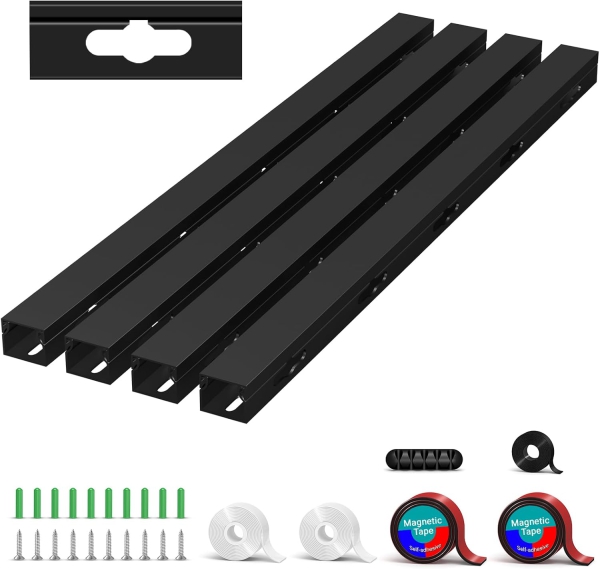 Magnetic Kabelkanal Schwarz 4er Set für Schreibtisch & TV (4x 40cm) (Innovatives Kabelmanagement: Magnetisch, Selbstklebend oder Schraubbar – Mit verbesserten großen Löchern.)