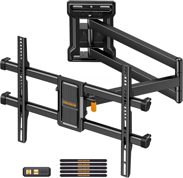 Perlegear Extra Lange TV Wandhalterung 70cm Auszug für 32-65 Zoll (Max. 60 kg) (Full Motion Eck-Halterung mit 700mm Arm – ±90° Schwenkbar, Neigbar & VESA 400x400.)