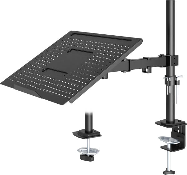 Redbat Monitorarm mit belüfteter Laptopablage, voll einstellbar für 13 bis 32 Zoll LCD LED Bildschirm & bis zu 16 Zoll Notebook, 2 Befestigungsmöglichkeiten, Neigen, Schwenken & Drehen