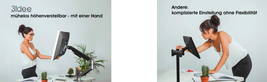 3IDEE Flexi-Lite Monitor Halterung 1 Monitor für 17-32" Bildschirme, modernes Design, voll beweglich & verstellbar