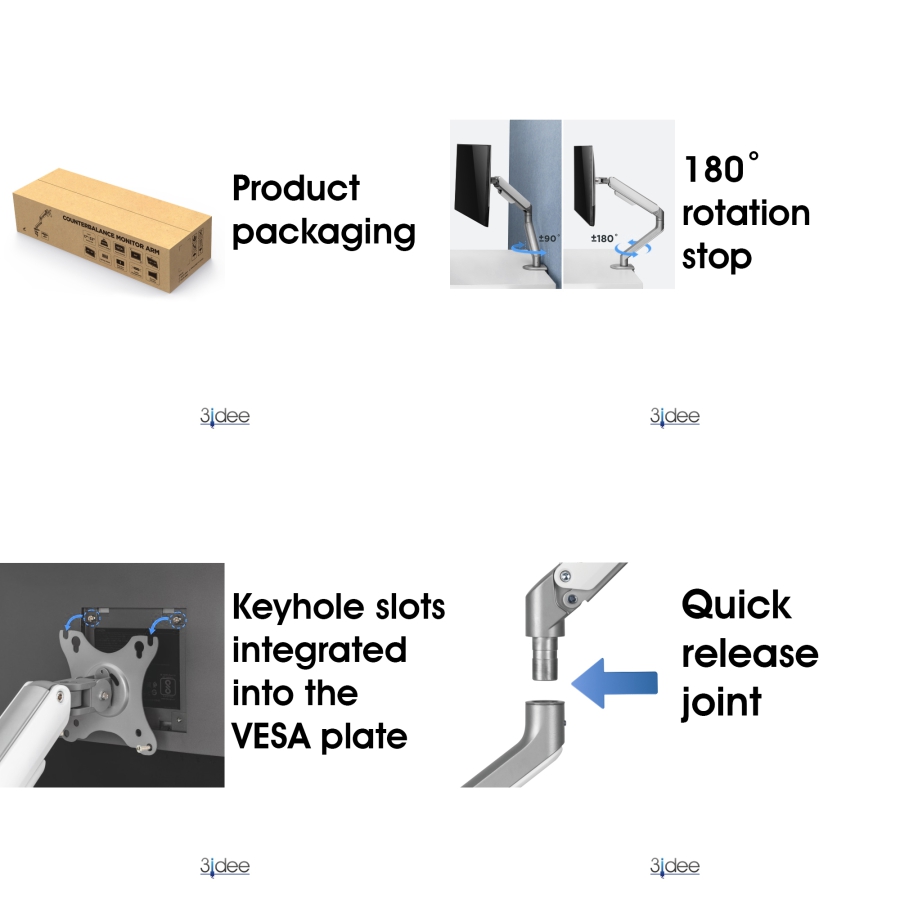3IDEE Flexi-Lite Monitor Halterung 1 Monitor für 17-32" Bildschirme, modernes Design, voll beweglich & verstellbar