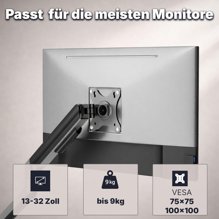 3IDEE Flexi-Lite Single Monitorarm für 13-32 Zoll Bildschirme (Max. 9 kg)