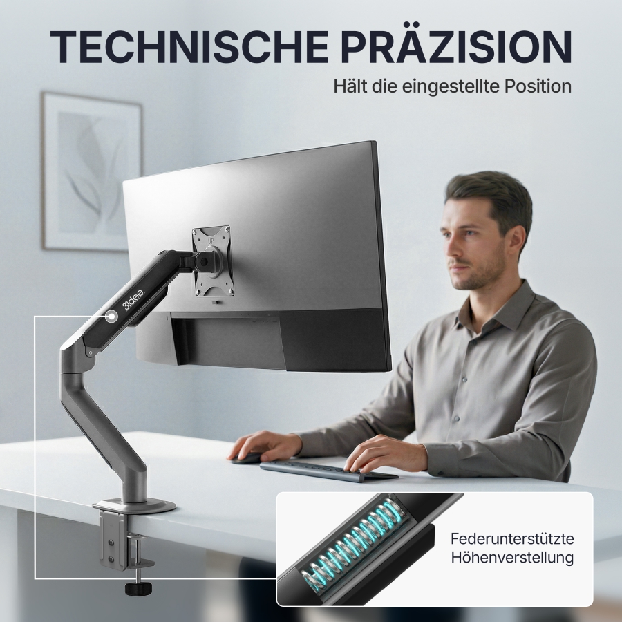 3IDEE Flexi-Lite Single Monitorarm für 13-32 Zoll Bildschirme (Max. 9 kg)