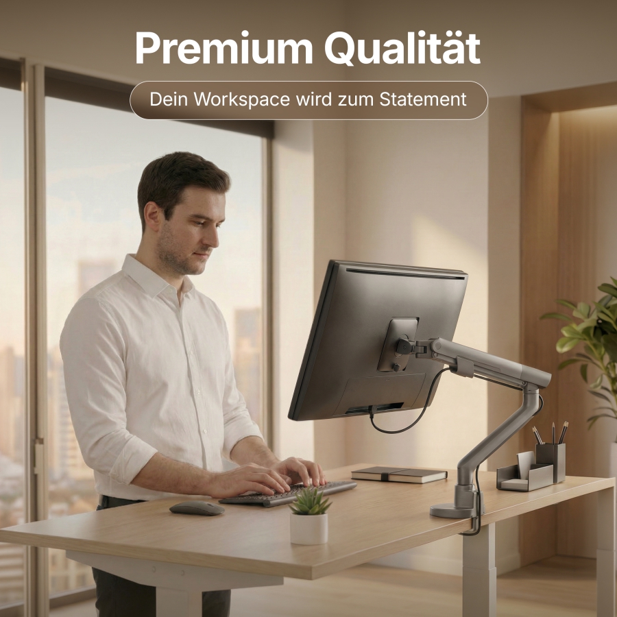 3IDEE Flexi Pro Monitorarm Premium Monitor Halterung Tisch bis 40” & 11kg – Curved, federunterstützt, höhenverstellbar & voll beweglich – VESA 75/100 Slim Aluminium Design (Gewinner Design Award 2026 – Mechanische Feder, Top-Side Montage & Rotationsstopp.)