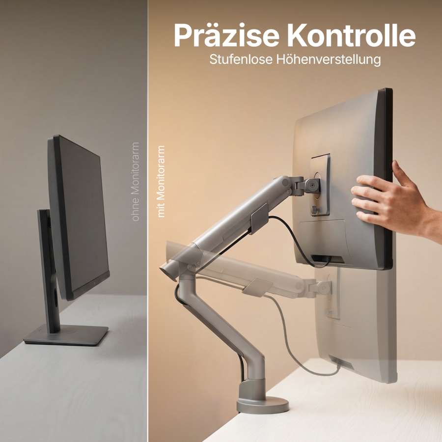 3IDEE Flexi Pro Monitorarm Premium Monitor Halterung Tisch bis 40” & 11kg – Curved, federunterstützt, höhenverstellbar & voll beweglich – VESA 75/100 Slim Aluminium Design (Gewinner Design Award 2026 – Mechanische Feder, Top-Side Montage & Rotationsstopp.)