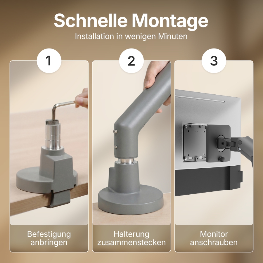 3IDEE Flexi Pro Monitorarm Premium Monitor Halterung Tisch bis 40” & 11kg – Curved, federunterstützt, höhenverstellbar & voll beweglich – VESA 75/100 Slim Aluminium Design (Gewinner Design Award 2026 – Mechanische Feder, Top-Side Montage & Rotationsstopp.)