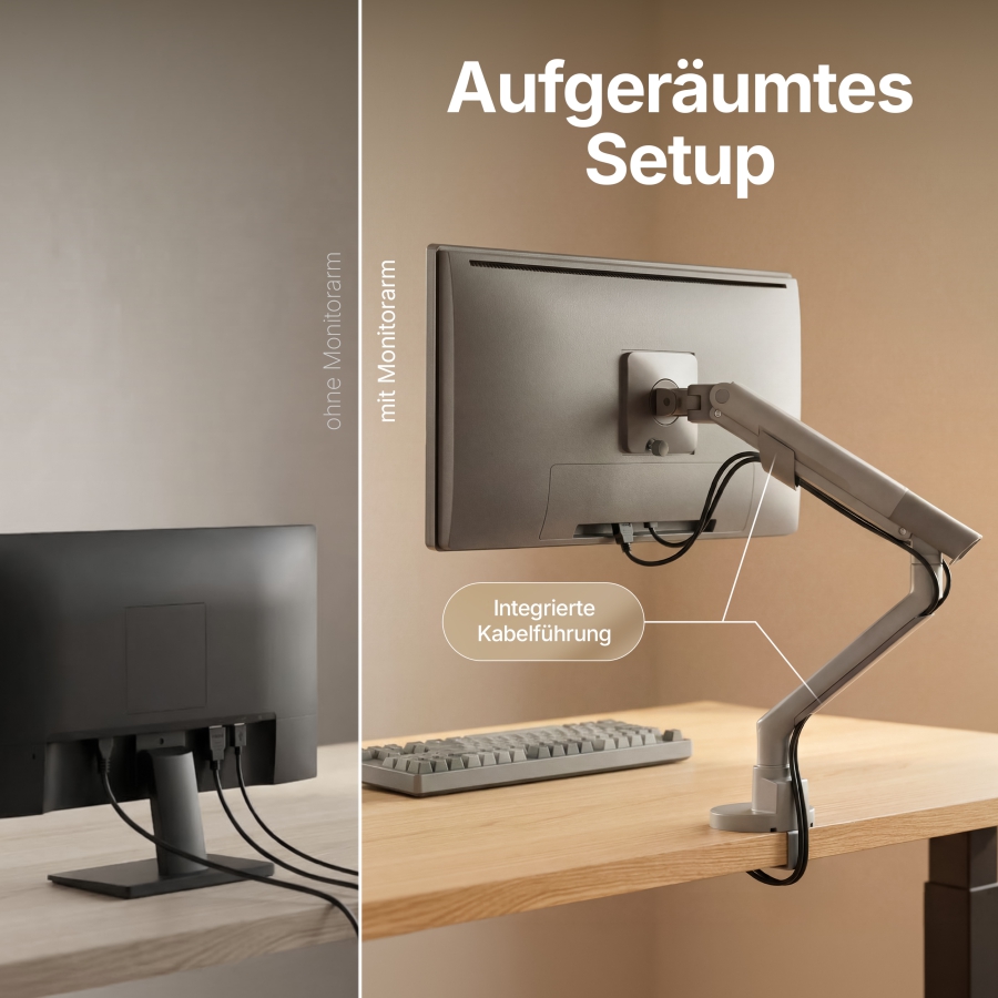 3IDEE Flexi Pro Monitorarm Premium Monitor Halterung Tisch bis 40” & 11kg – Curved, federunterstützt, höhenverstellbar & voll beweglich – VESA 75/100 Slim Aluminium Design (Gewinner Design Award 2026 – Mechanische Feder, Top-Side Montage & Rotationsstopp.)