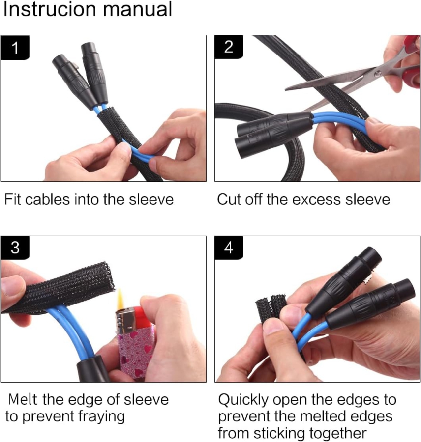 Alex Tech Selbstschließender Kabelschlauch 13mm x 3,1m (Gewebter Kabelmantel) (Zuschneidbarer Kabelschutz für TV, PC & KFZ – Hitzebeständig & Bissfest gegen Katzen.)