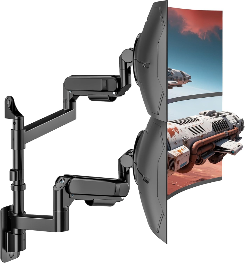 ARES WING Dual Monitor Wandhalterung 24-57" – Gasfeder, 27kg pro Arm, VESA 75/100 (Premium Wand-Monitorarm für zwei Ultrawide & Curved Screens: Maximale Stabilität für dein High-End Setup.)