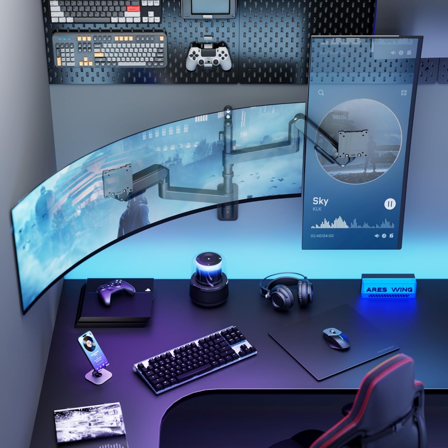 ARES WING Dual Monitor Wandhalterung 24-57" – Gasfeder, 27kg pro Arm, VESA 75/100 (Premium Wand-Monitorarm für zwei Ultrawide & Curved Screens: Maximale Stabilität für dein High-End Setup.)