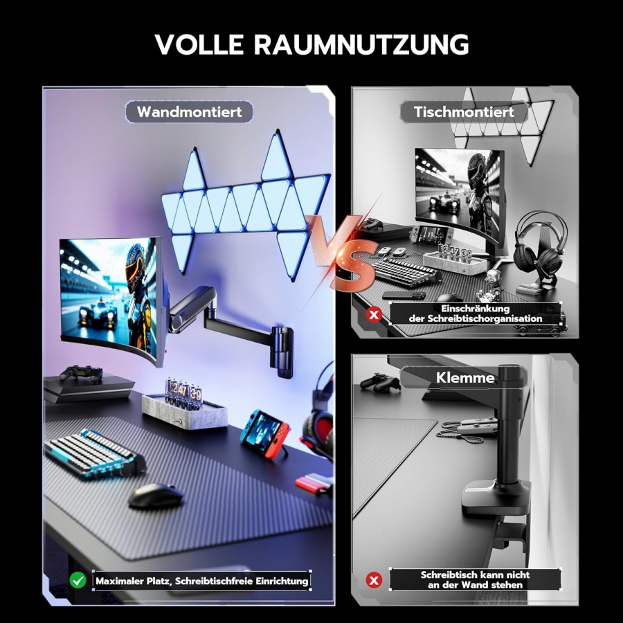 ARES WING Monitor Wandhalterung 24-57 Zoll (bis 27kg) – Gasfeder (Heavy Duty Wandarm für Ultrawide & Curved Screens.)