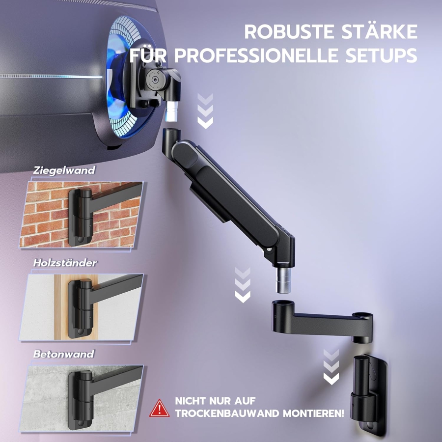 ARES WING Monitor Wandhalterung 24-57 Zoll (bis 27kg) – Gasfeder (Heavy Duty Wandarm für Ultrawide & Curved Screens.)