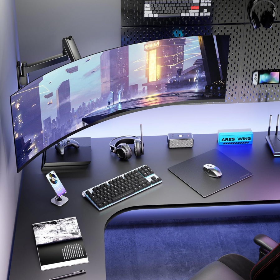ARES WING Monitor Wandhalterung 24-57 Zoll (bis 27kg) – Gasfeder (Heavy Duty Wandarm für Ultrawide & Curved Screens.)