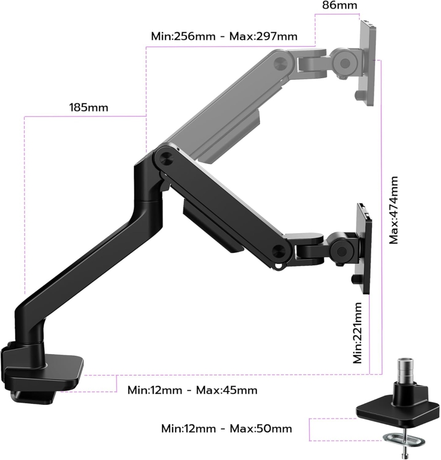 ARES WING Monitorarm Schwarz 17–49" | bis 20 kg