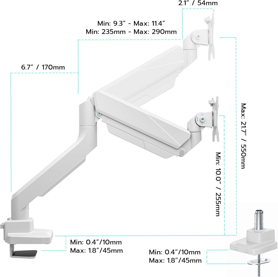 ARES WING Monitorarm Weiß 17–49" | bis 18 kg