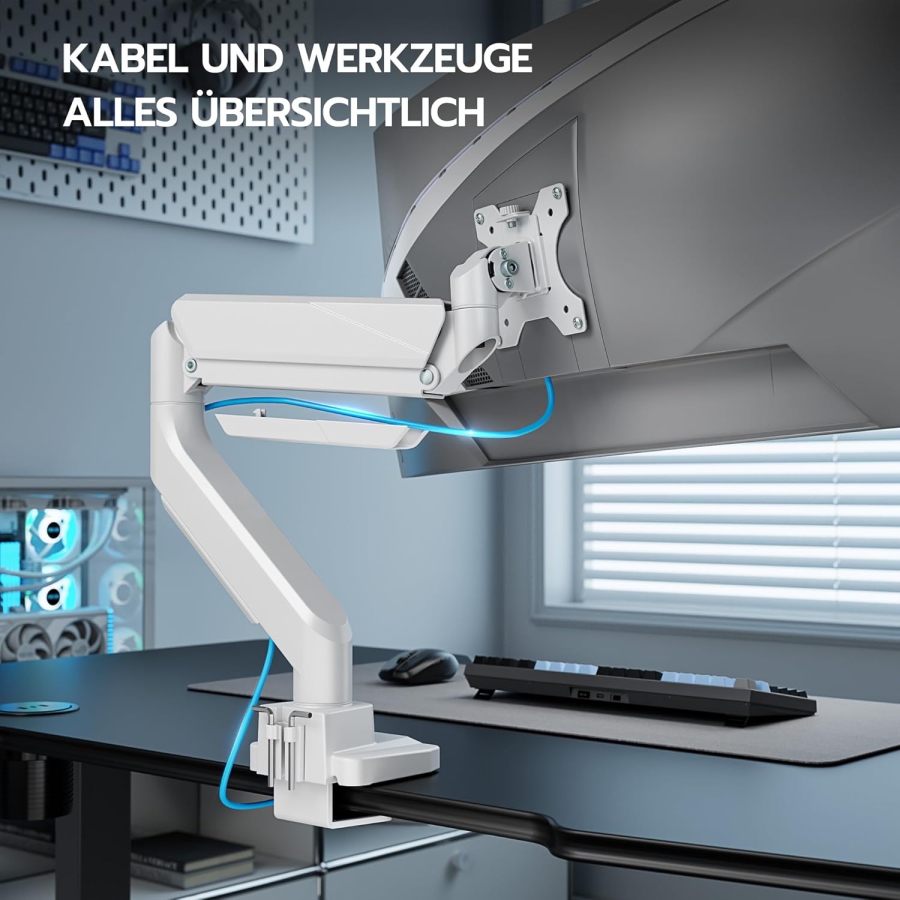 ARES WING Schwerlast Gaming-Monitorarm Weiß für 17-49 Zoll (Max. 18 kg) (Ergonomische Gasfeder-Halterung für Ultrawide & Curved Displays – VESA 75/100.)