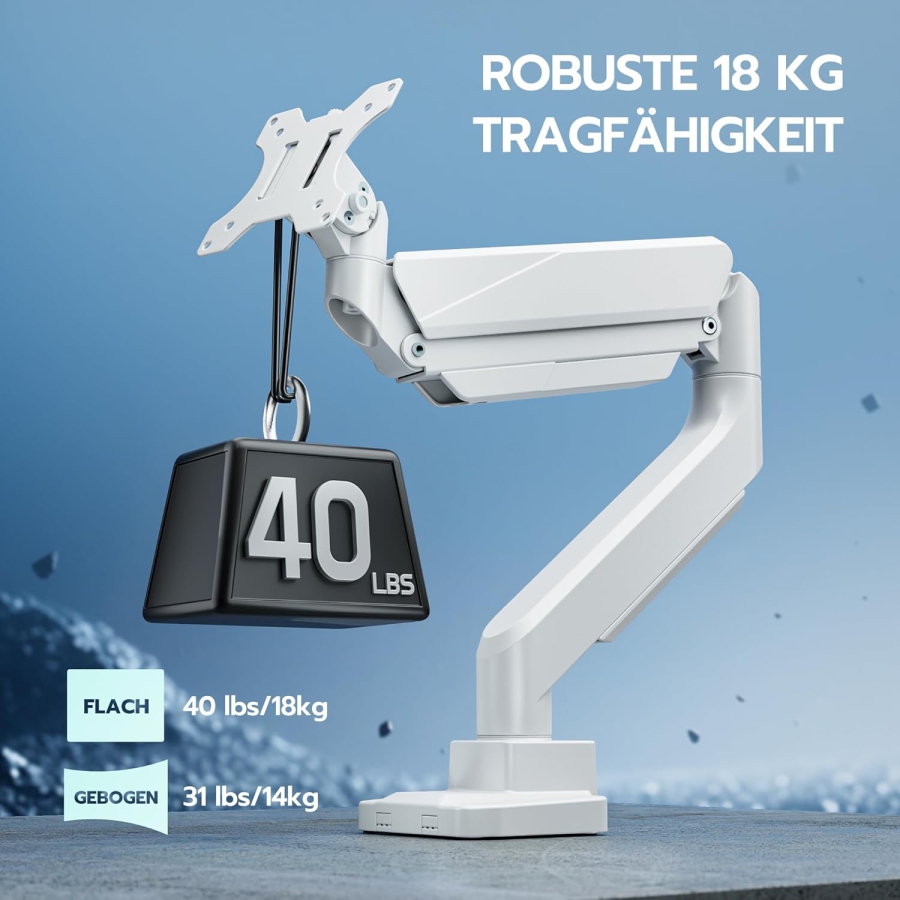 ARES WING Schwerlast Gaming-Monitorarm Weiß für 17-49 Zoll (Max. 18 kg) (Ergonomische Gasfeder-Halterung für Ultrawide & Curved Displays – VESA 75/100.)