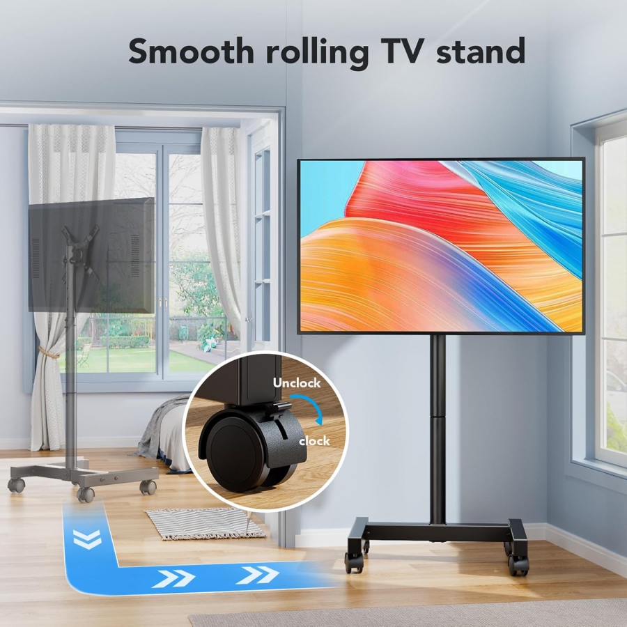 AX WABER Mobiler TV-Ständer für 13–50 Zoll Fernseher (Höhenverstellbar) (Flexibler TV-Rollwagen mit 8-stufiger Höhenverstellung und Neigungswinkel für LCD/LED/OLED.)