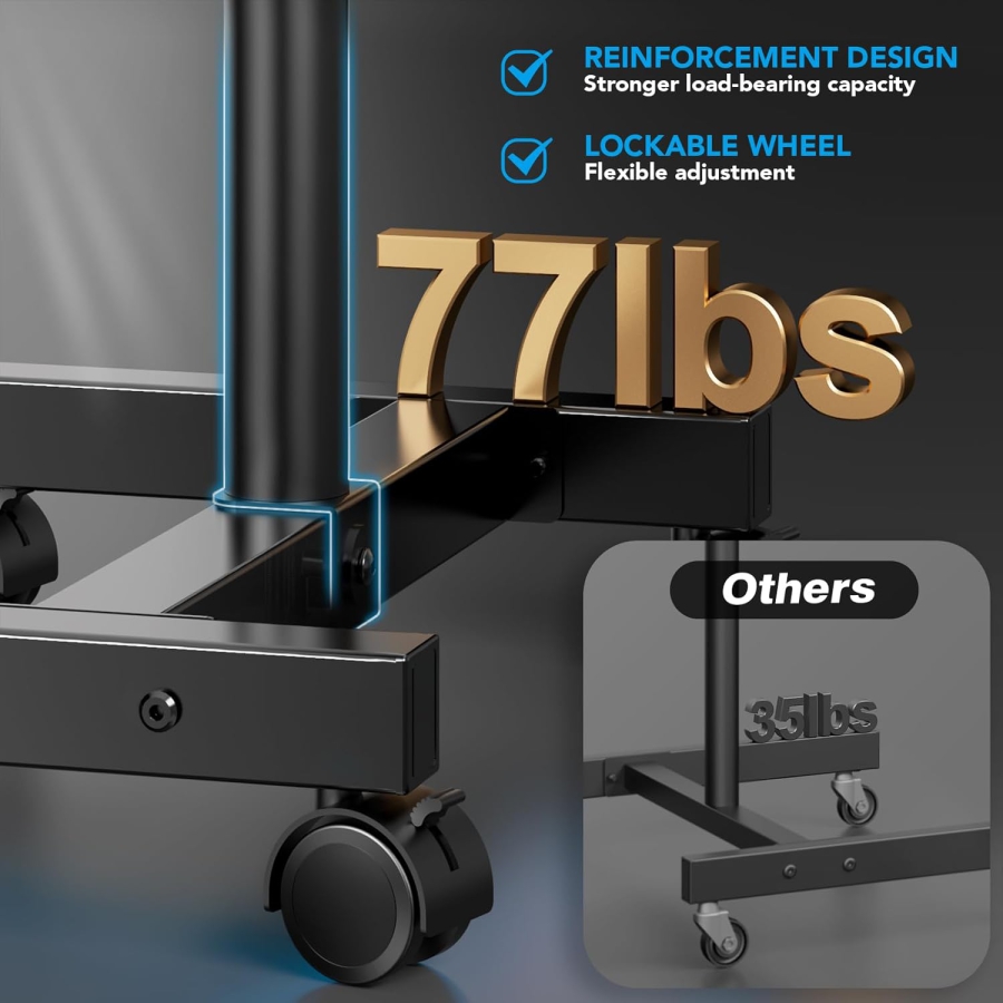 AX WABER Mobiler TV-Ständer für 13–50 Zoll Fernseher (Höhenverstellbar) (Flexibler TV-Rollwagen mit 8-stufiger Höhenverstellung und Neigungswinkel für LCD/LED/OLED.)