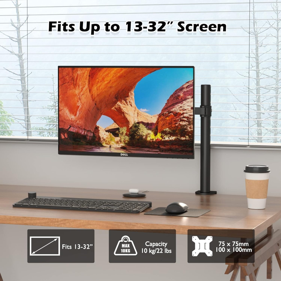 BONTEC 13-32 Zoll Monitor Halterung für LED LCD Bildschirme bis 10 kg, Monitor Tischalterung 1 Monitor Höhenverstellbar Neigbar Schwenkbar, 2 Montageoptionen, VESA 75x75/100x100, Schwarz