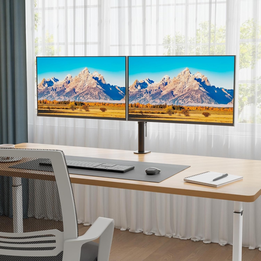 BONTEC Monitor Halterung 2 Monitore für 13-27" Monitore, bis 10kg pro Arm, höhenverstellbar, drehbar, neigbar