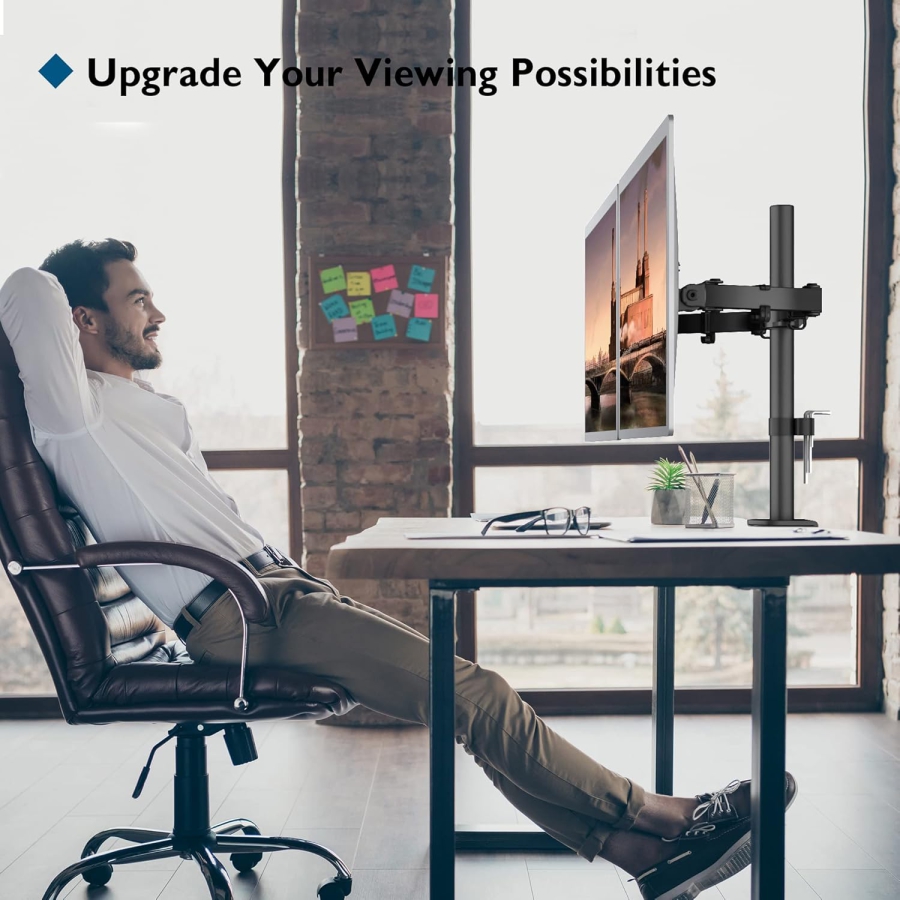 BONTEC Monitor Halterung 2 Monitore für 13-27" Monitore, bis 10kg pro Arm, höhenverstellbar, drehbar, neigbar