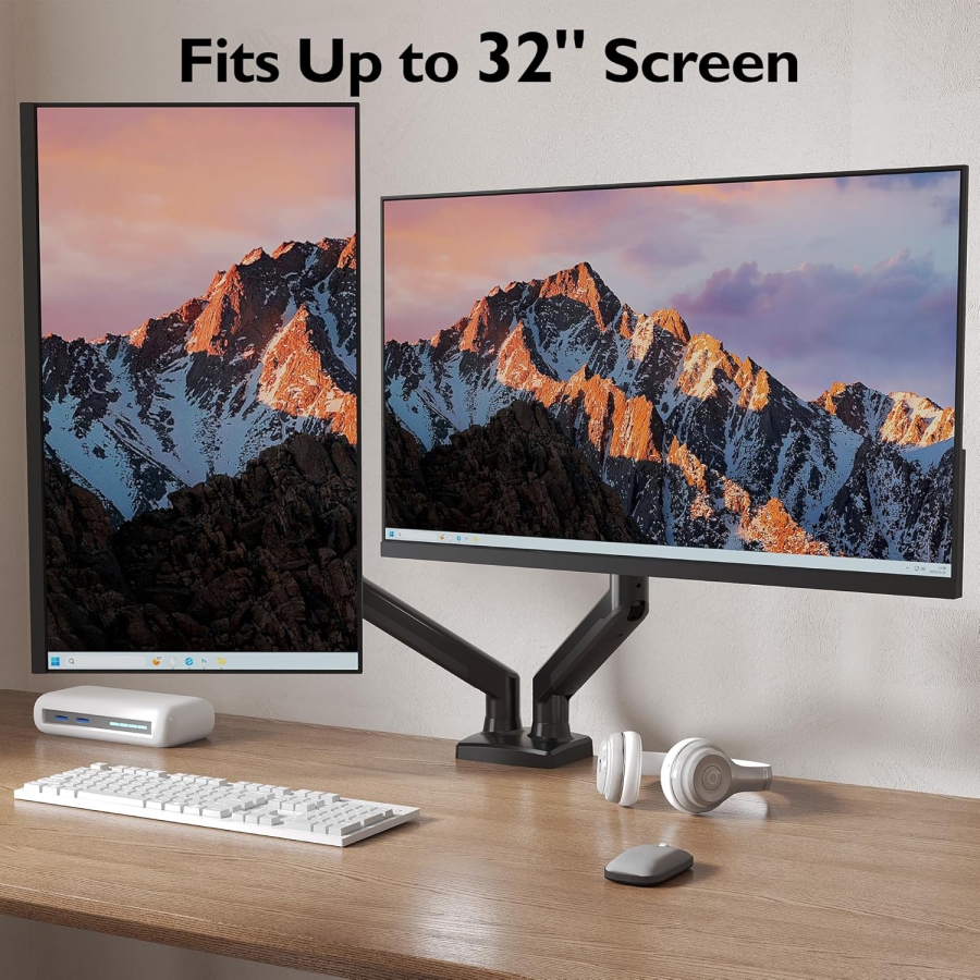 BONTEC Monitor Halterung 2 Monitore für 13-32 Zoll Bildschirme, Ergonomischer Gasfederarmständer Hält 3-9 kg mit Kabelmanagement, Neigbar, Schwenkbar, Drehbar, VESA 75/100 mm