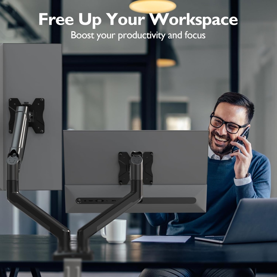 BONTEC Monitor Halterung 2 Monitore für 13-32 Zoll Monitore,bis 9kg, voll beweglich & verstellbar