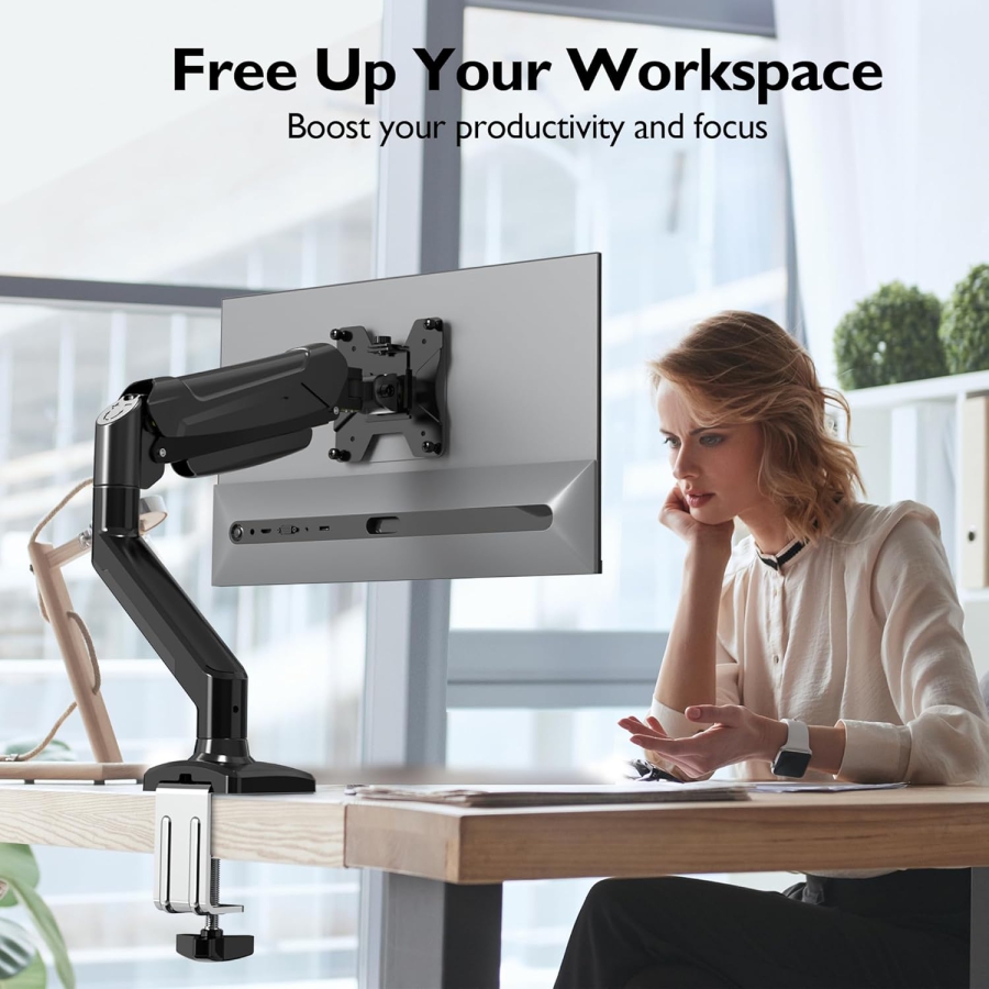 BONTEC Monitor Halterung für 13-32 Zoll Bildschirm Hält 3-9 kg, Gasdruckfeder Arm, Neigbar, Schwenkbar, Drehbar, Ergonomischer Bildschirmhalterung 1 Monitor mit Kabelführung, VESA 75/100mm