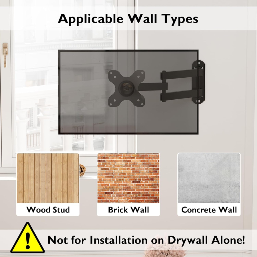 BONTEC PC Monitor & TV Wandhalterung Schwenkbar Neigbar (13-30 Zoll) (Volle Beweglichkeit: VESA 75x75/100x100 mm, bis 15 kg Traglast – Inkl. Wasserwaage.)