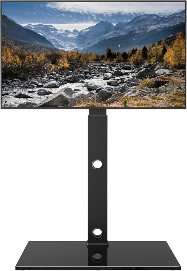 BONTEC TV Bodenständer für 30–70 Zoll Fernseher (Schwenkbar & Höhenverstellbar) (Freistehender TV-Halter mit 8mm Glasfuß für Flach- & Curved-TVs bis 40 kg – VESA max. 600x400 mm)