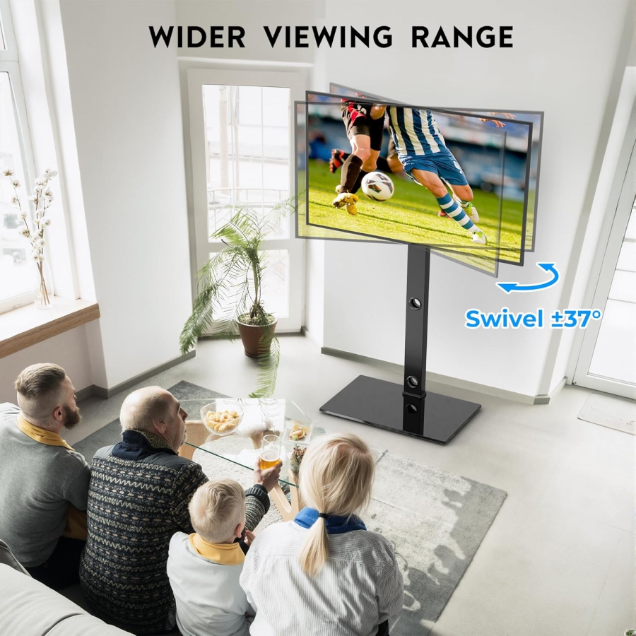 BONTEC TV Bodenständer für 30–70 Zoll Fernseher (Schwenkbar & Höhenverstellbar) (Freistehender TV-Halter mit 8mm Glasfuß für Flach- & Curved-TVs bis 40 kg – VESA max. 600x400 mm)