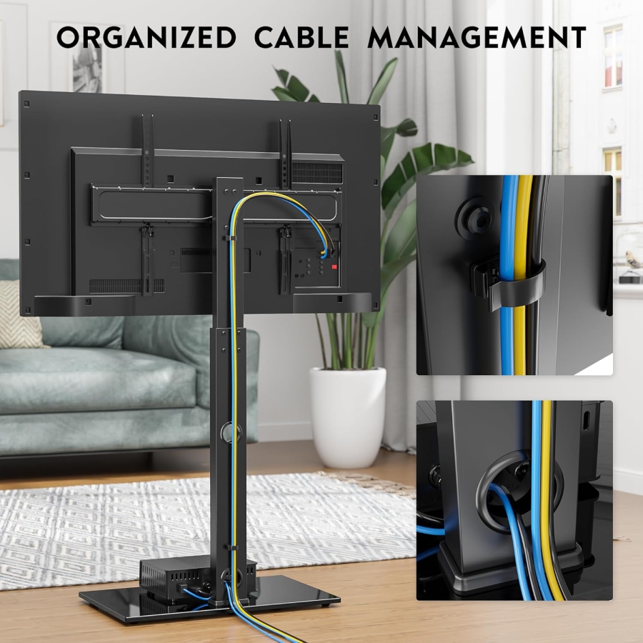 BONTEC TV Bodenständer für 30–70 Zoll Fernseher (Schwenkbar & Höhenverstellbar) (Freistehender TV-Halter mit 8mm Glasfuß für Flach- & Curved-TVs bis 40 kg – VESA max. 600x400 mm)