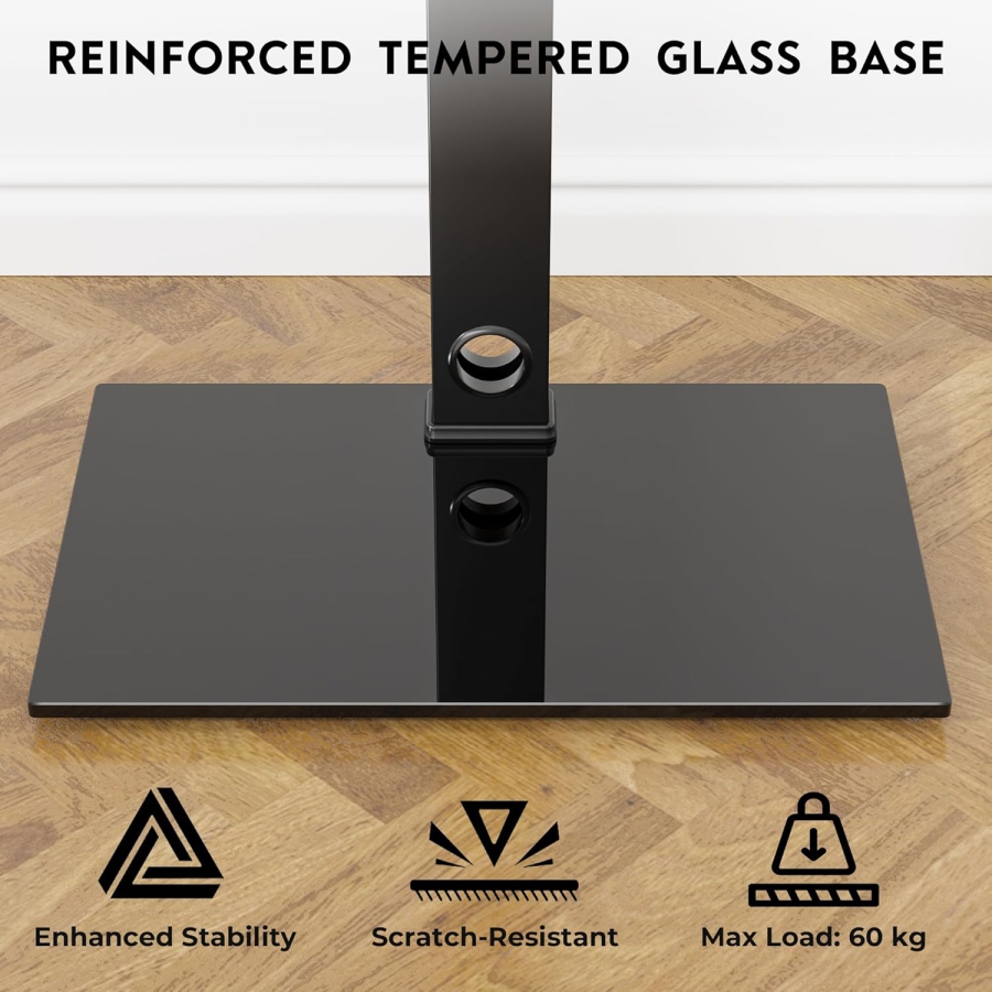 BONTEC TV Bodenständer für 30–70 Zoll Fernseher (Schwenkbar & Höhenverstellbar) (Freistehender TV-Halter mit 8mm Glasfuß für Flach- & Curved-TVs bis 40 kg – VESA max. 600x400 mm)
