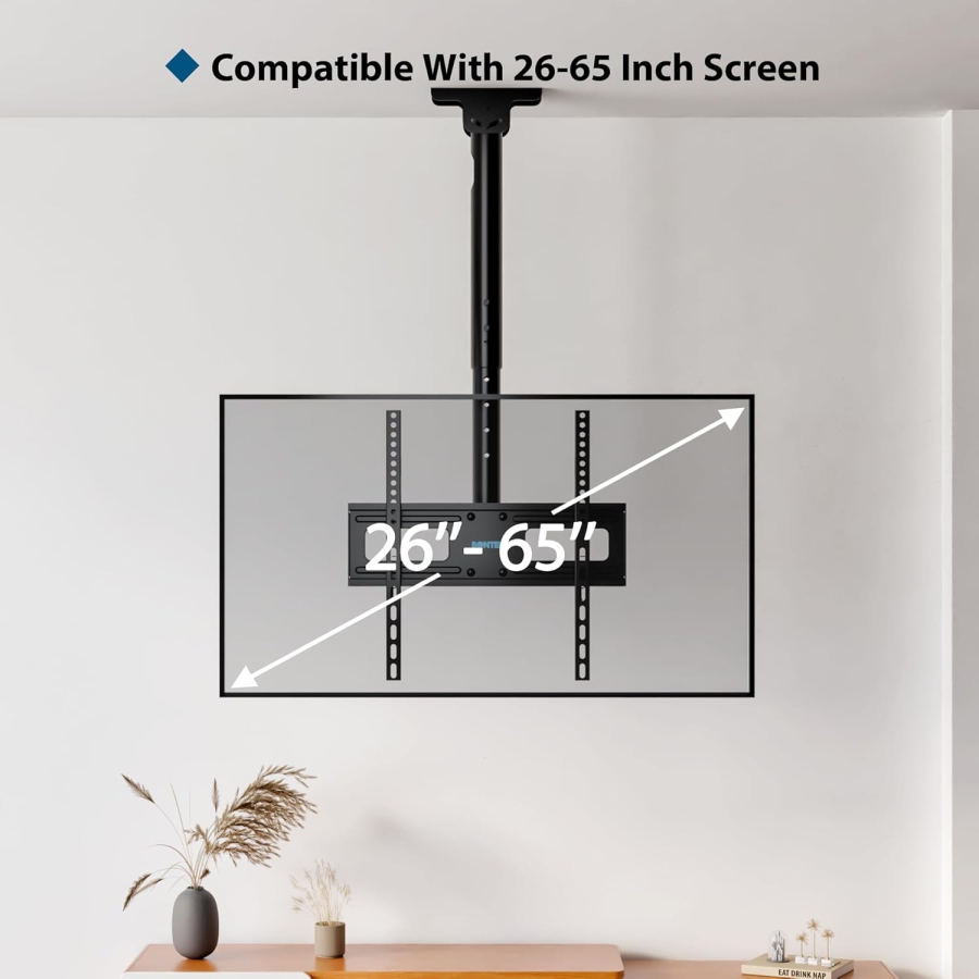 BONTEC TV-Deckenhalterung für 26–65 Zoll (Neigbar, Schwenkbar & für Dachschrägen) (Höhenverstellbare Deckenmontage bis 45 kg – Ideal für Heimkino, Büro und schräge Decken.)