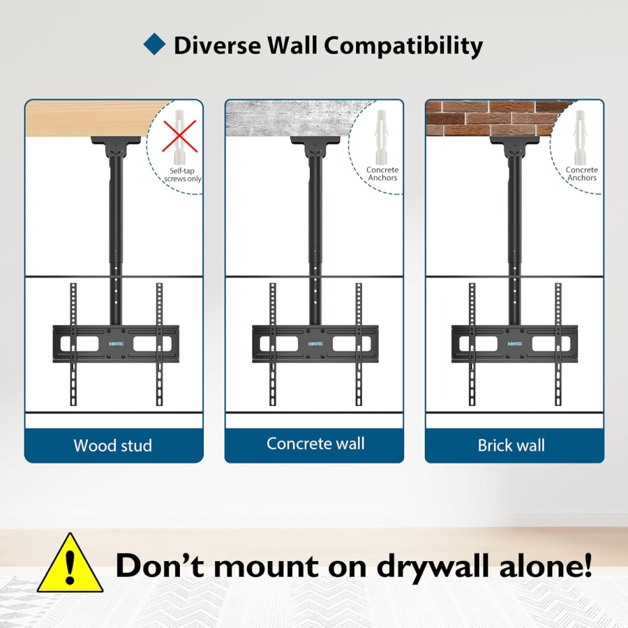 BONTEC TV-Deckenhalterung für 26–65 Zoll (Neigbar, Schwenkbar & für Dachschrägen) (Höhenverstellbare Deckenmontage bis 45 kg – Ideal für Heimkino, Büro und schräge Decken.)