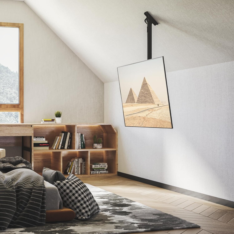 BONTEC TV-Deckenhalterung für 26–65 Zoll (Neigbar, Schwenkbar & für Dachschrägen) (Höhenverstellbare Deckenmontage bis 45 kg – Ideal für Heimkino, Büro und schräge Decken.)