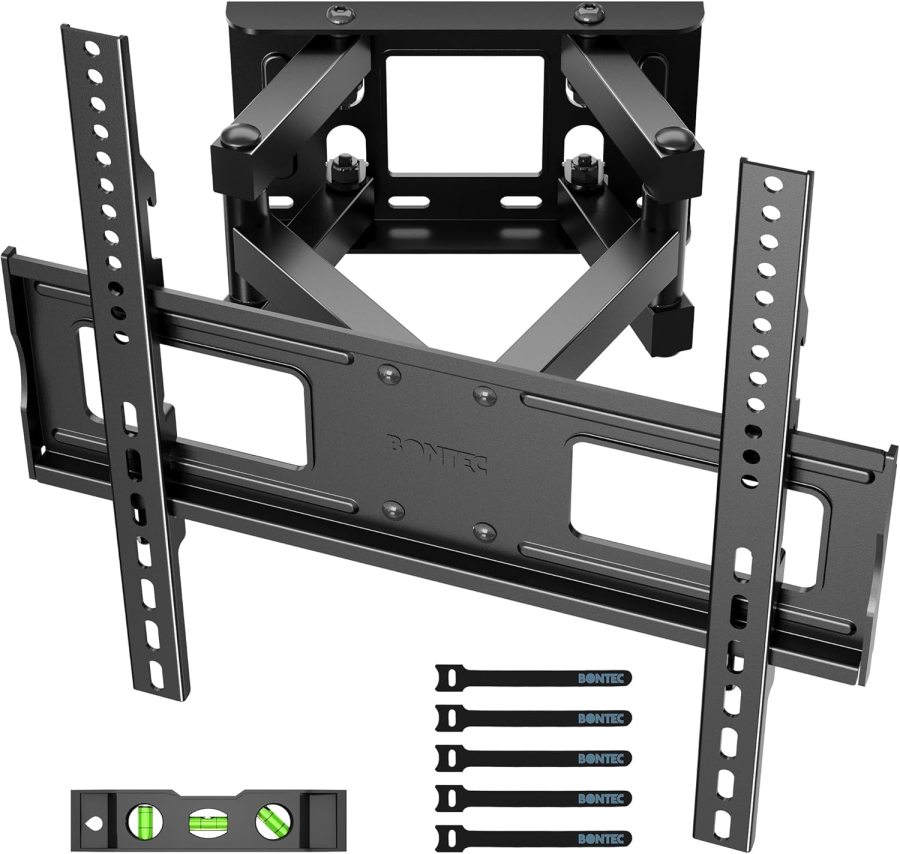 BONTEC TV Wandhalterung Schwenkbar & Neigbar für 23-70 Zoll Fernseher (Max. 45 kg) (Full Motion Doppelarm-Halterung – VESA bis 400x400, Ausziehbar bis 38 cm.)