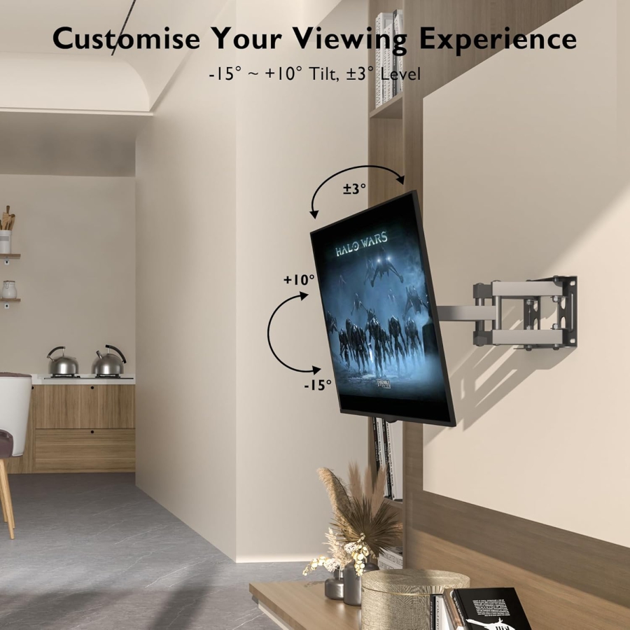BONTEC TV Wandhalterung Schwenkbar & Neigbar für 23-70 Zoll Fernseher (Max. 45 kg) (Full Motion Doppelarm-Halterung – VESA bis 400x400, Ausziehbar bis 38 cm.)