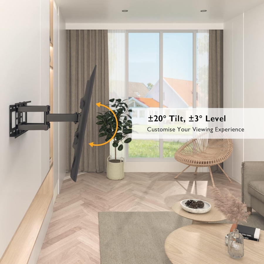 BONTEC TV Wandhalterung Schwenkbar & Neigbar für 32-85 Zoll (Max. 60 kg) (Stabile Doppelarm-Halterung für Flach- & Curved-TVs – VESA 600x400, Ausziehbar bis 39 cm.)