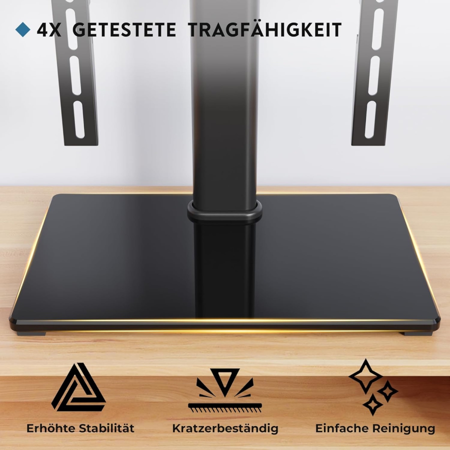 BONTEC Universal TV Ständer für 24–60 Zoll Fernseher (Schwenkbar & Höhenverstellbar) (Stabiler Fernsehständer mit 8mm Sicherheitsglasboden für TVs bis 45 kg – VESA max. 400x400 mm)