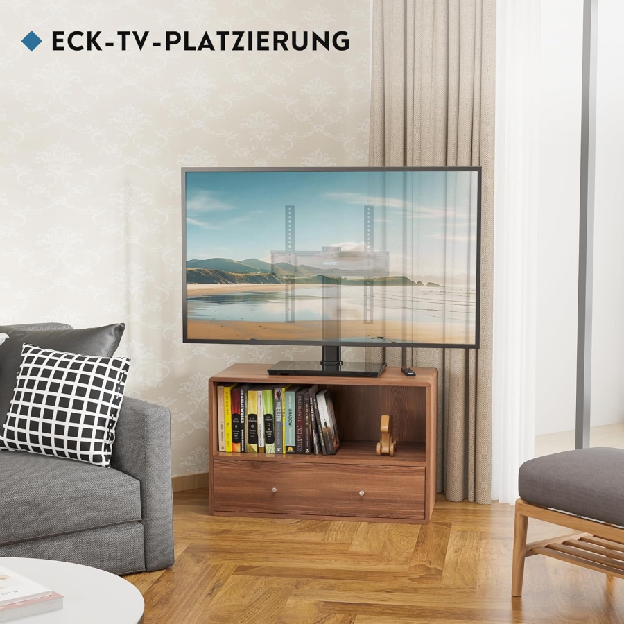 BONTEC Universal TV Ständer für 24–60 Zoll Fernseher (Schwenkbar & Höhenverstellbar) (Stabiler Fernsehständer mit 8mm Sicherheitsglasboden für TVs bis 45 kg – VESA max. 400x400 mm)