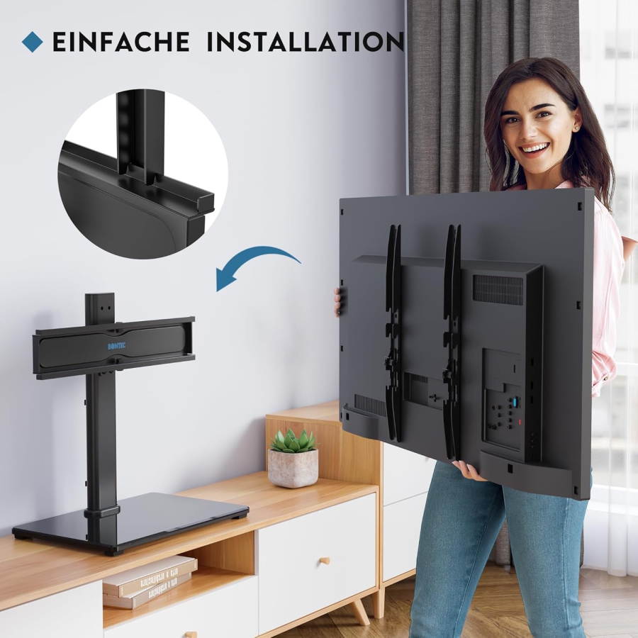 BONTEC Universal TV Ständer für 24–60 Zoll Fernseher (Schwenkbar & Höhenverstellbar) (Stabiler Fernsehständer mit 8mm Sicherheitsglasboden für TVs bis 45 kg – VESA max. 400x400 mm)