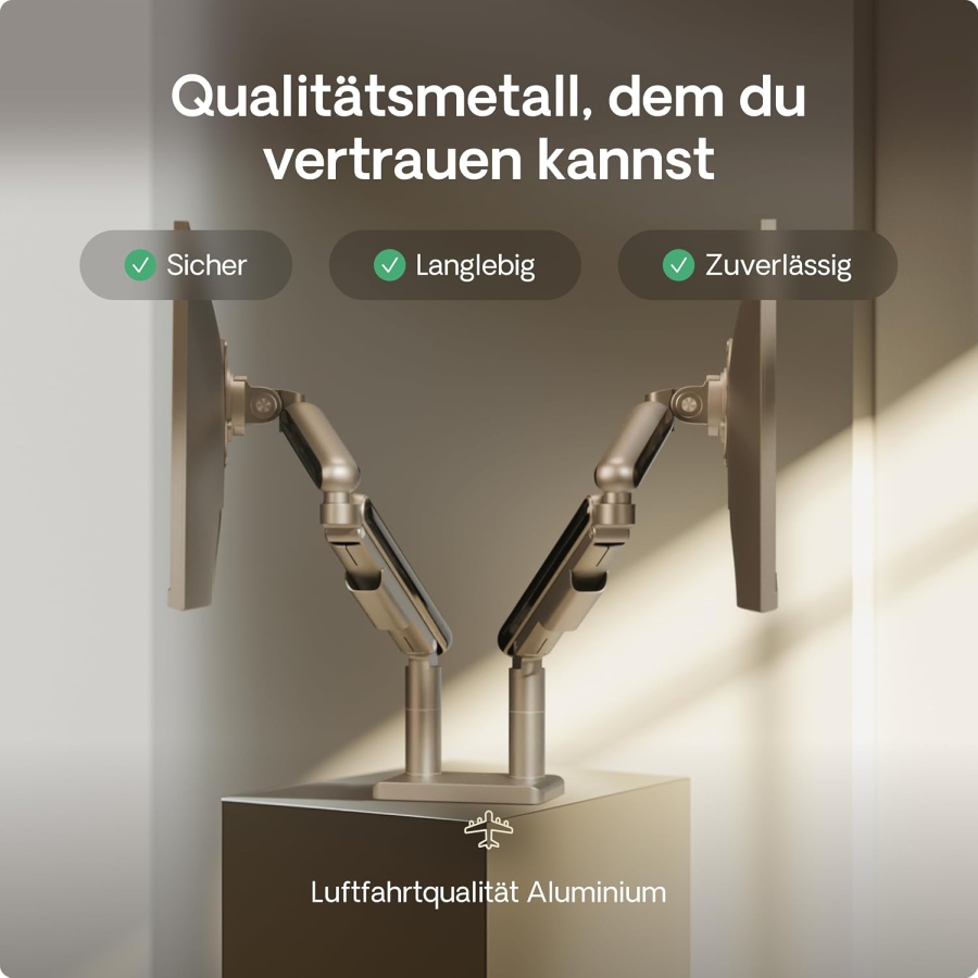 Desktronic Doppelte Monitor Halterung für 2 Bildschirme bis 32 Zoll & 8 kg (Platzsparendes Design (Wandnah) – 360° Drehbar, Höhenverstellbar & Robuste Stahl-Konstruktion.)