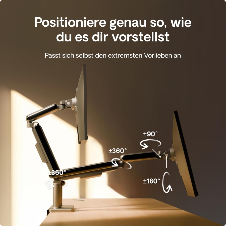 Desktronic Doppelte Monitor Halterung für 2 Bildschirme bis 32 Zoll & 8 kg (Platzsparendes Design (Wandnah) – 360° Drehbar, Höhenverstellbar & Robuste Stahl-Konstruktion.)