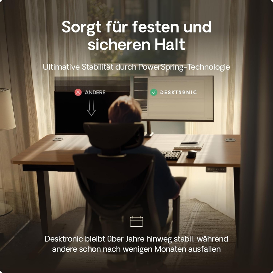 Desktronic Doppelte Monitor Halterung für 2 Bildschirme bis 32 Zoll & 8 kg (Platzsparendes Design (Wandnah) – 360° Drehbar, Höhenverstellbar & Robuste Stahl-Konstruktion.)