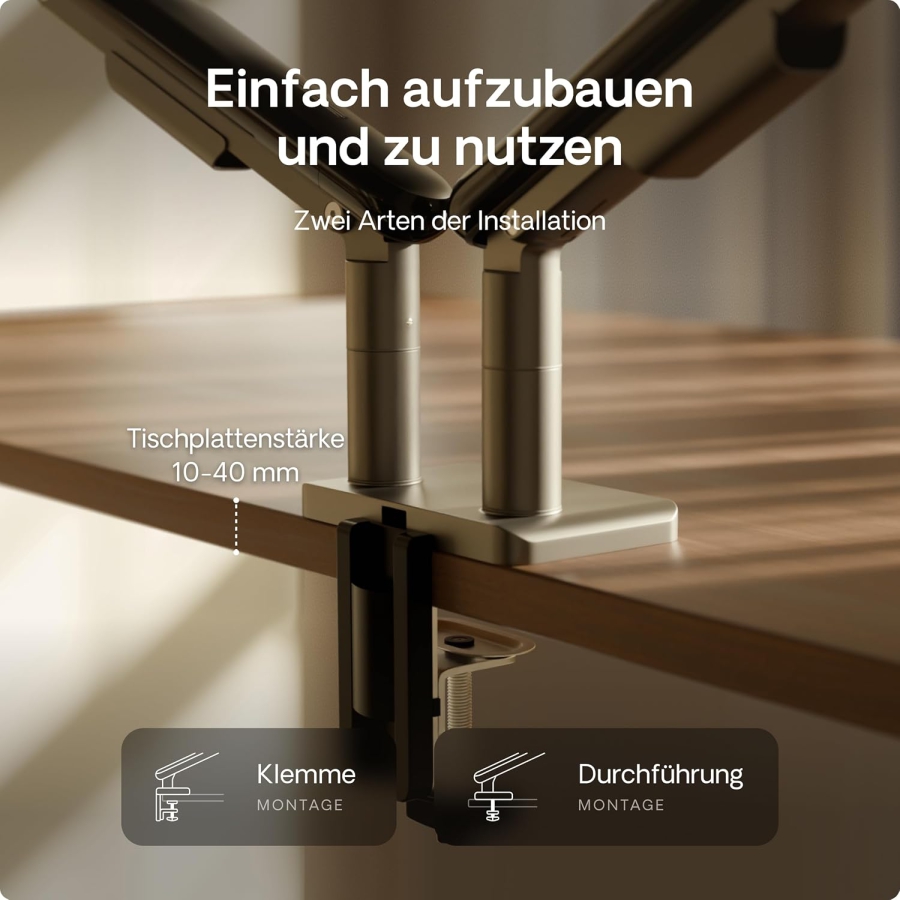 Desktronic Doppelte Monitor Halterung für 2 Bildschirme bis 32 Zoll & 8 kg (Platzsparendes Design (Wandnah) – 360° Drehbar, Höhenverstellbar & Robuste Stahl-Konstruktion.)
