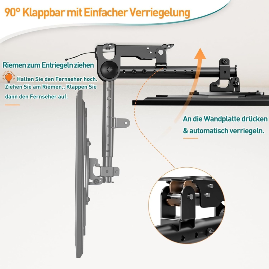 ELIVED TV & Monitor Deckenhalterung Klappbar für 14–42 Zoll (EV3030) (Platzsparende Unterbau-Halterung für Schränke, Wohnwagen & Dachschrägen – Höhenverstellbar & Drehbar bis 10 kg.)